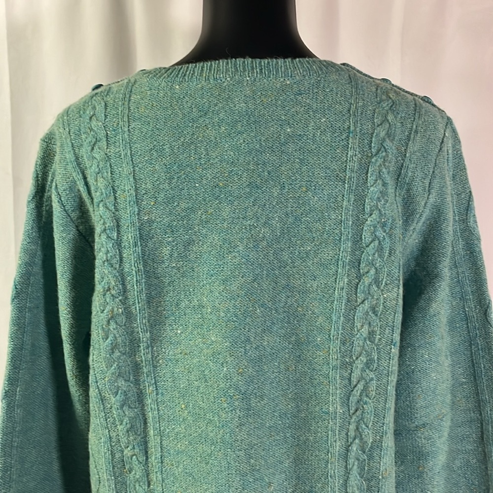 NWOT Appleseed’s Teal Confetti Knit Wool Cable Knit Crew Neck Sweater - Picture 11 of 16